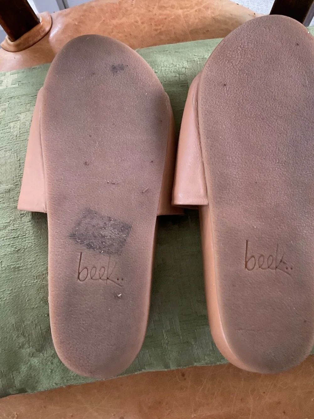 Beek Tan leather Slide Sandals, size 8